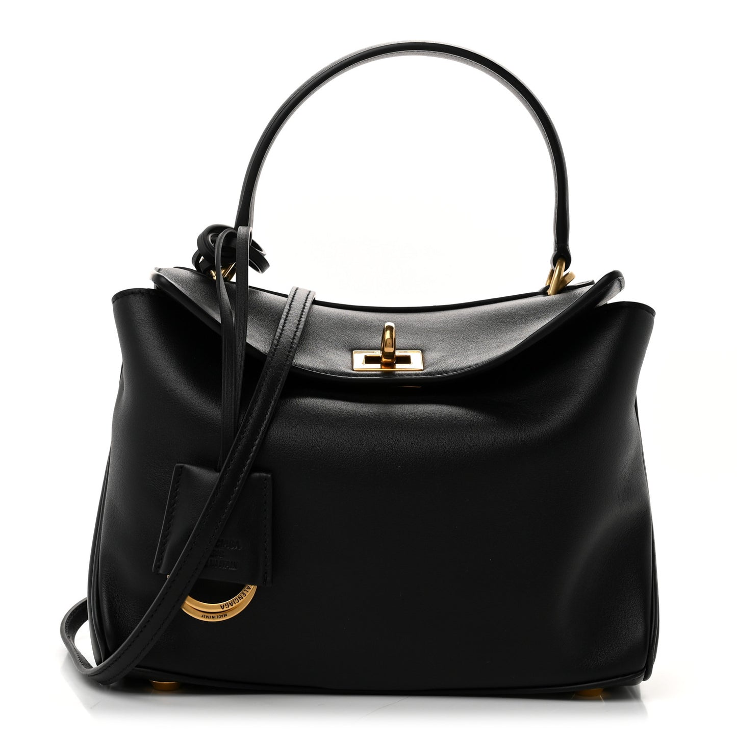 Natural Smooth Calfskin Mini Rodeo Top Handle Handbag Black