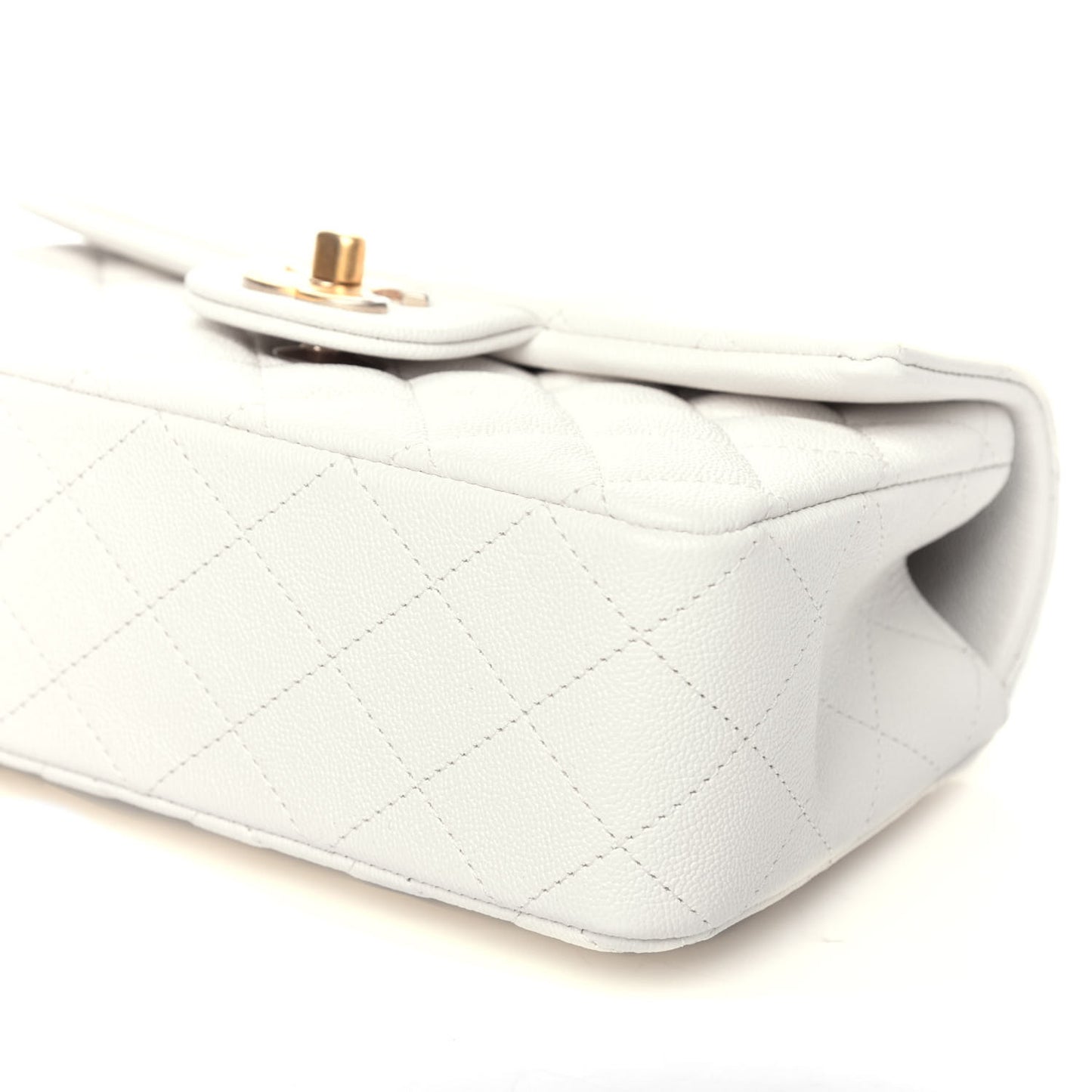 Caviar Quilted Mini Top Handle Rectangular Flap White