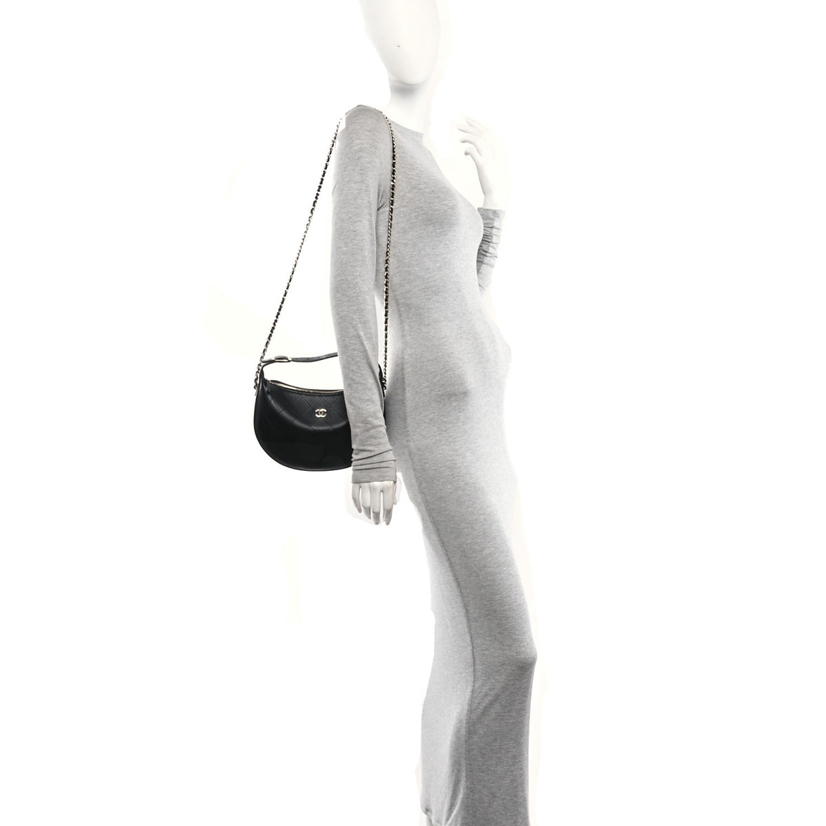 Chanel Lambskin Quilted Hobo Clutch With Chain Black 2 of 10