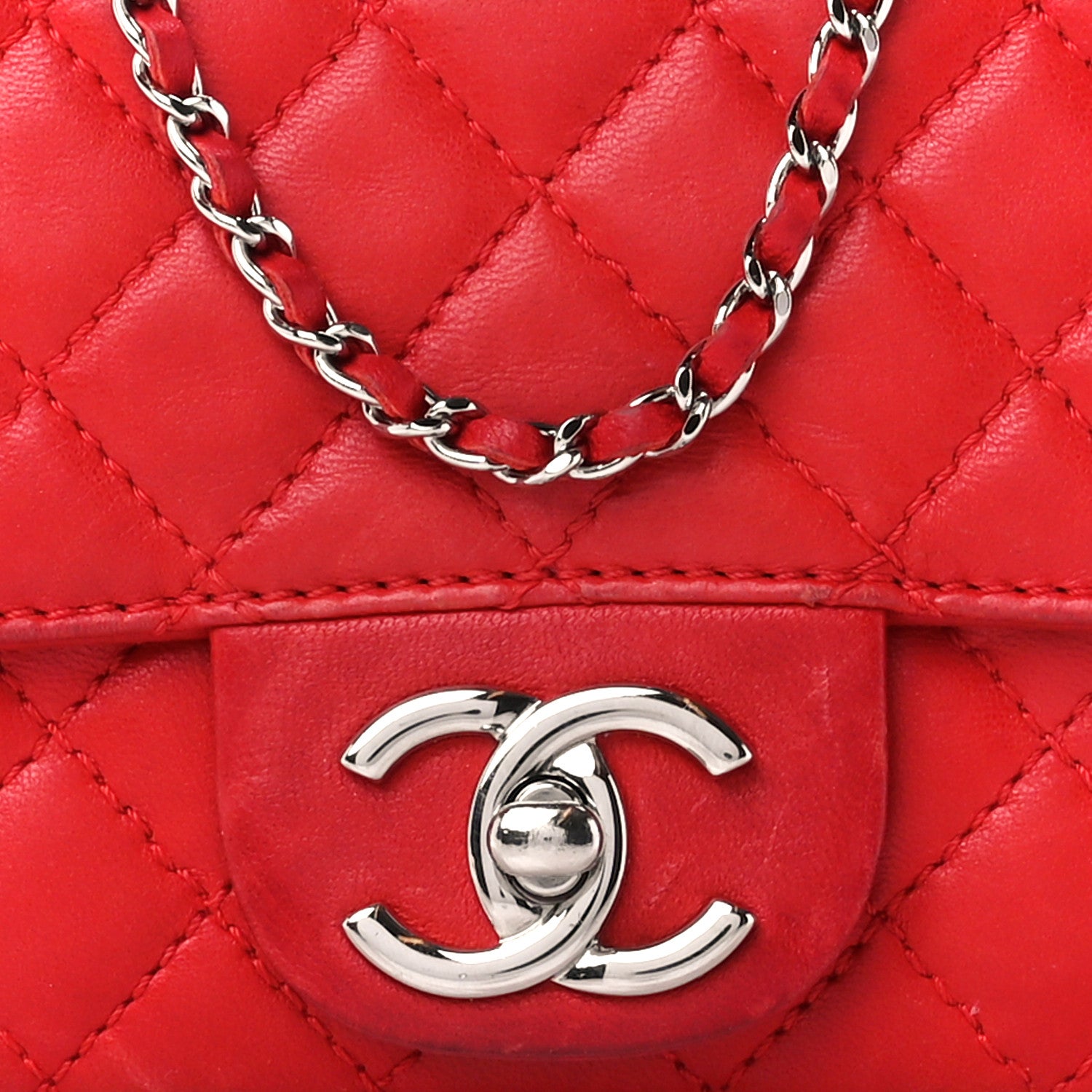 Chanel Lambskin Quilted Chain Clutch Flap Red 10 of 13
