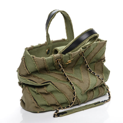 Chanel Canvas Chevron Cuba Patchwork Shopper Tote Khaki 8 of 8