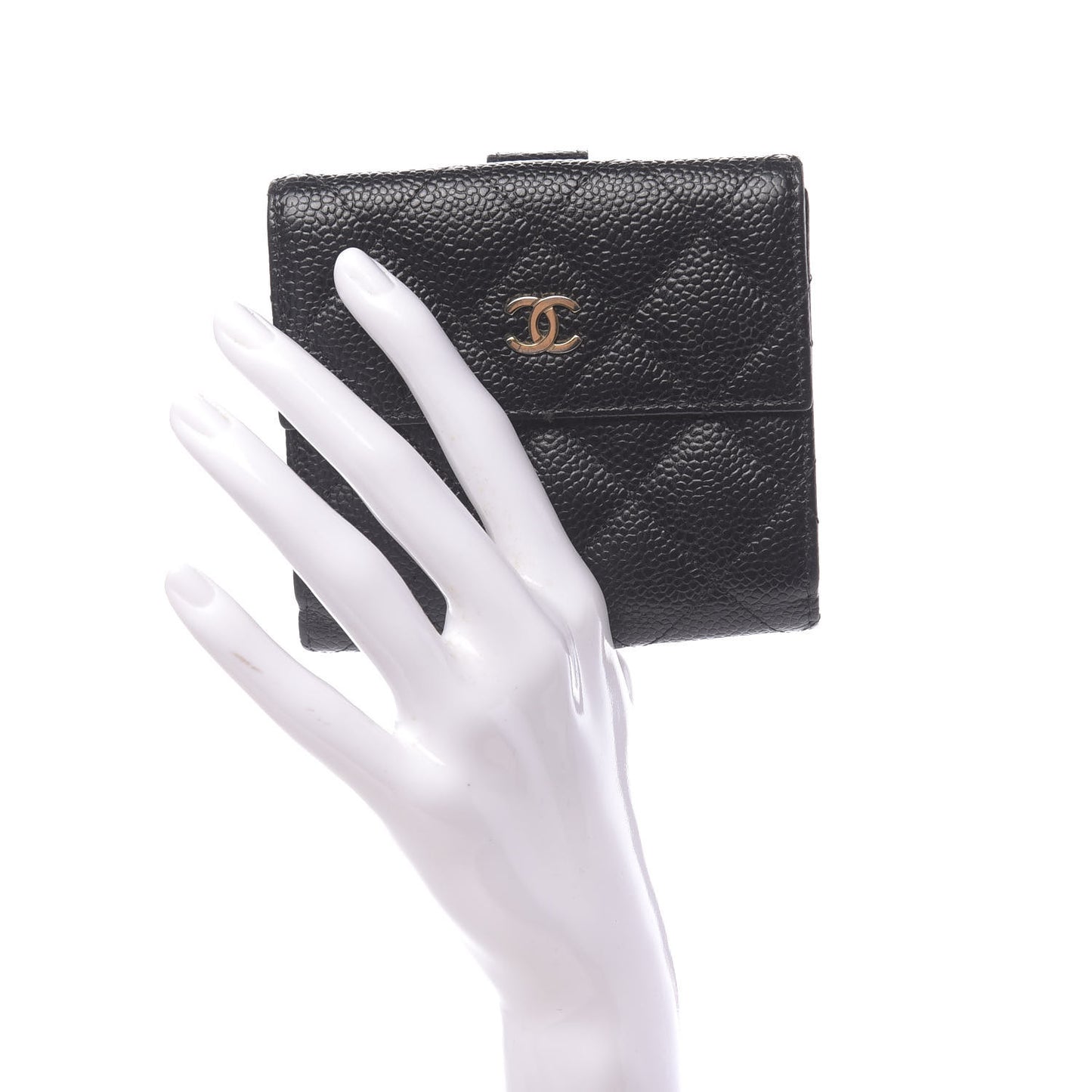 Caviar Quilted Compact French Flap Wallet Black