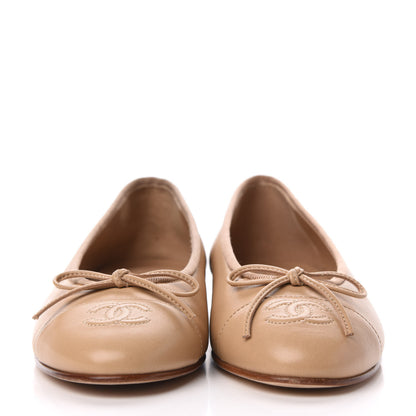Chanel Lambskin Cap Toe CC Ballerina Flats 36 Beige 2 of 9