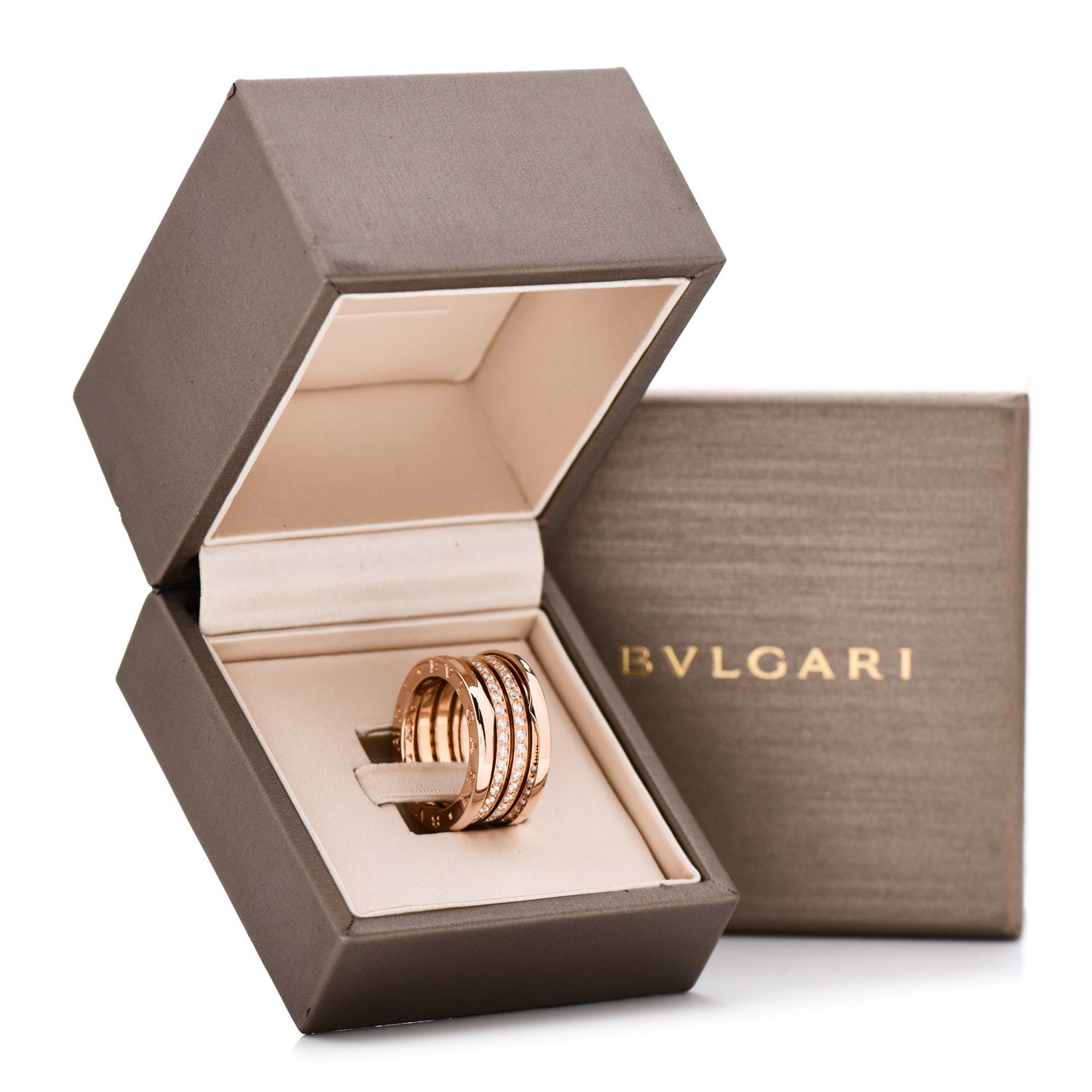 18K Rose Gold Diamond Pave B.Zero1 Four-Band Ring 54 6.75