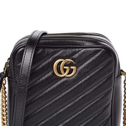 Gucci Azalea Calfskin Matelasse Diagonal Tall GG Marmont Crossbody Bag Black 11 of 11