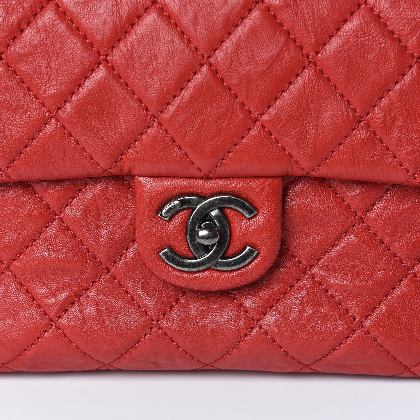 Calfskin Quilted Front Pocket Tote Red