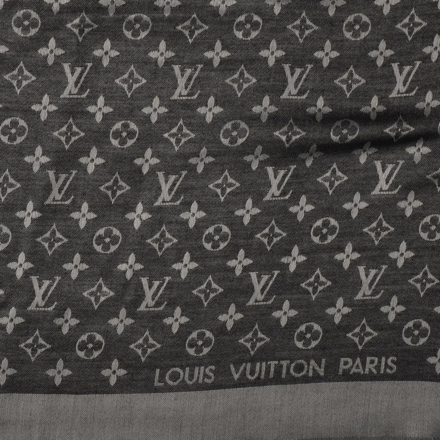 Silk Wool Monogram Denim Shawl Black