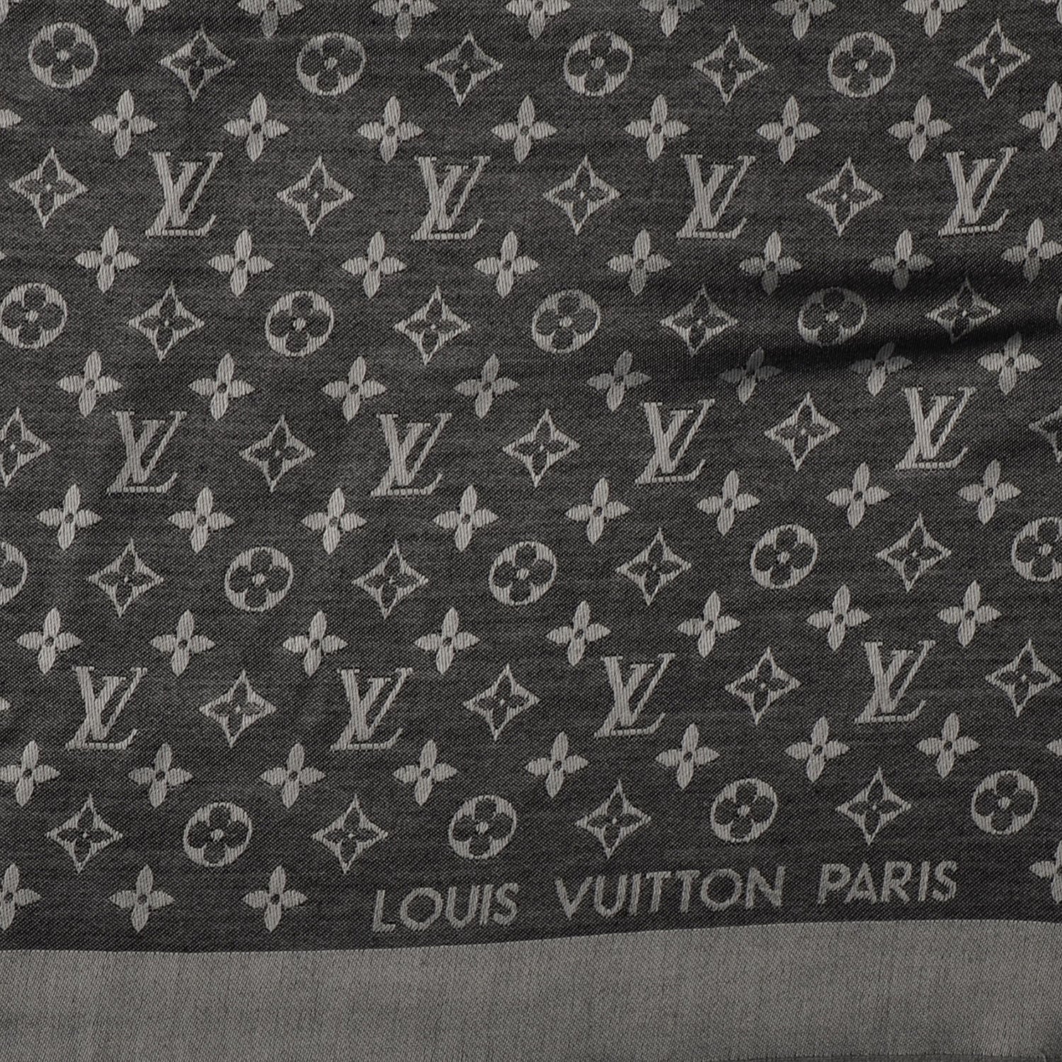 Louis Vuitton Silk Wool Monogram Denim Shawl Black 4 of 5