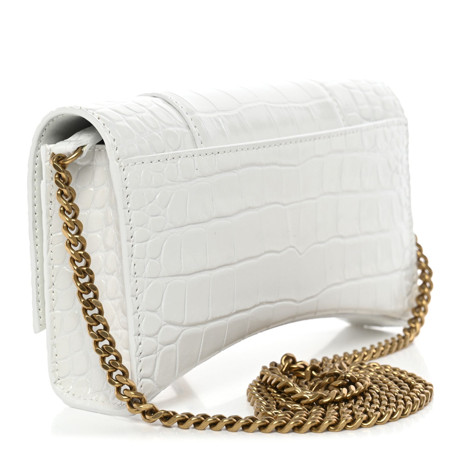 Balenciaga Shiny Calfskin Crocodile Embossed Hourglass Chain Bag White 3 of 10