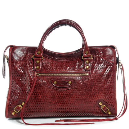 Balenciaga Agneau Laser Cut Cross Classic Gold Hardware City Rouge Lie De Vin 1 of 7
