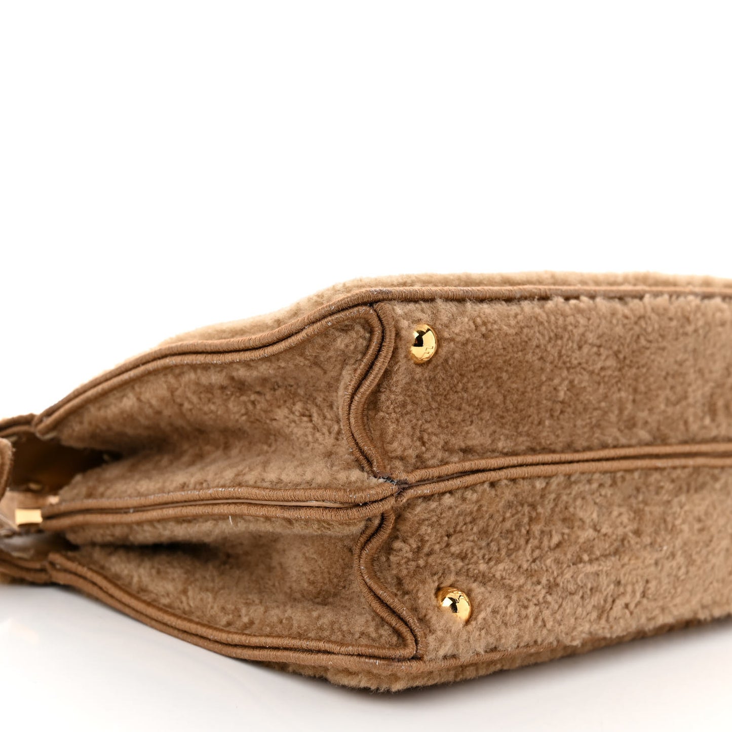 Curly Shearling Shiny Nappa Small Peekaboo I SEE U Satchel Camel