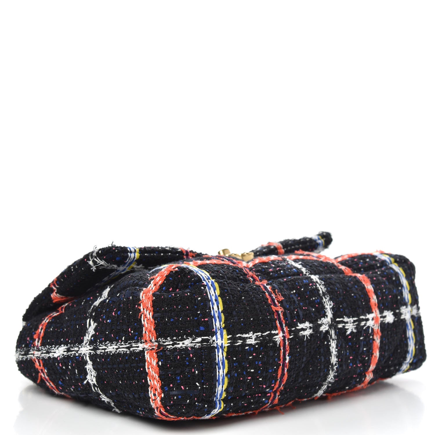 Chanel Tweed Quilted Large Chanel 19 Flap Black Orange Blue 4 of 12