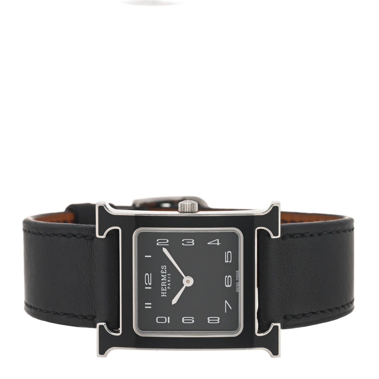 Hermes Stainless Steel Barenia Lacquer 26mm Heure H Hour Quartz Watch Noir 2 of 5