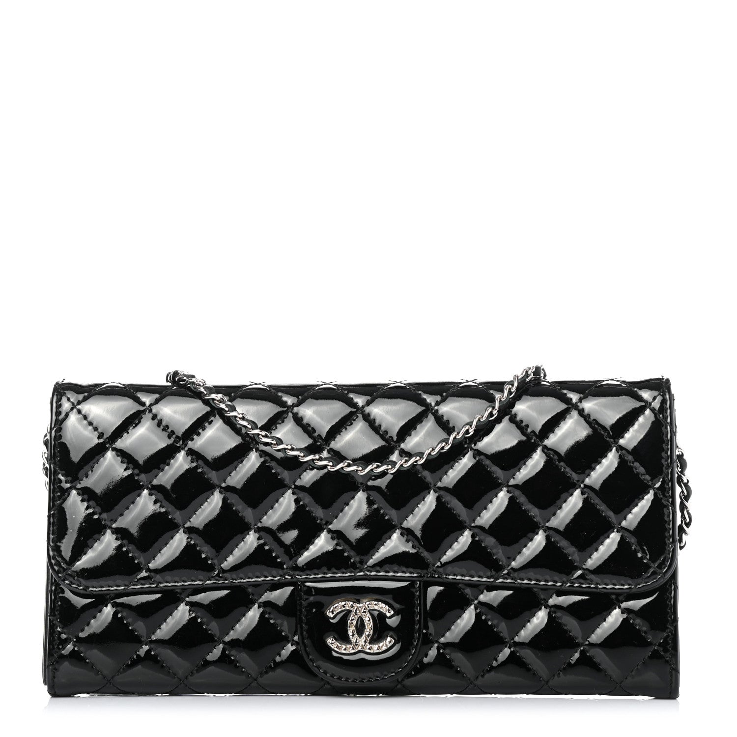 Chanel Patent Calfskin Quilted Brilliant East West Flap Clutch Black 1 of 5