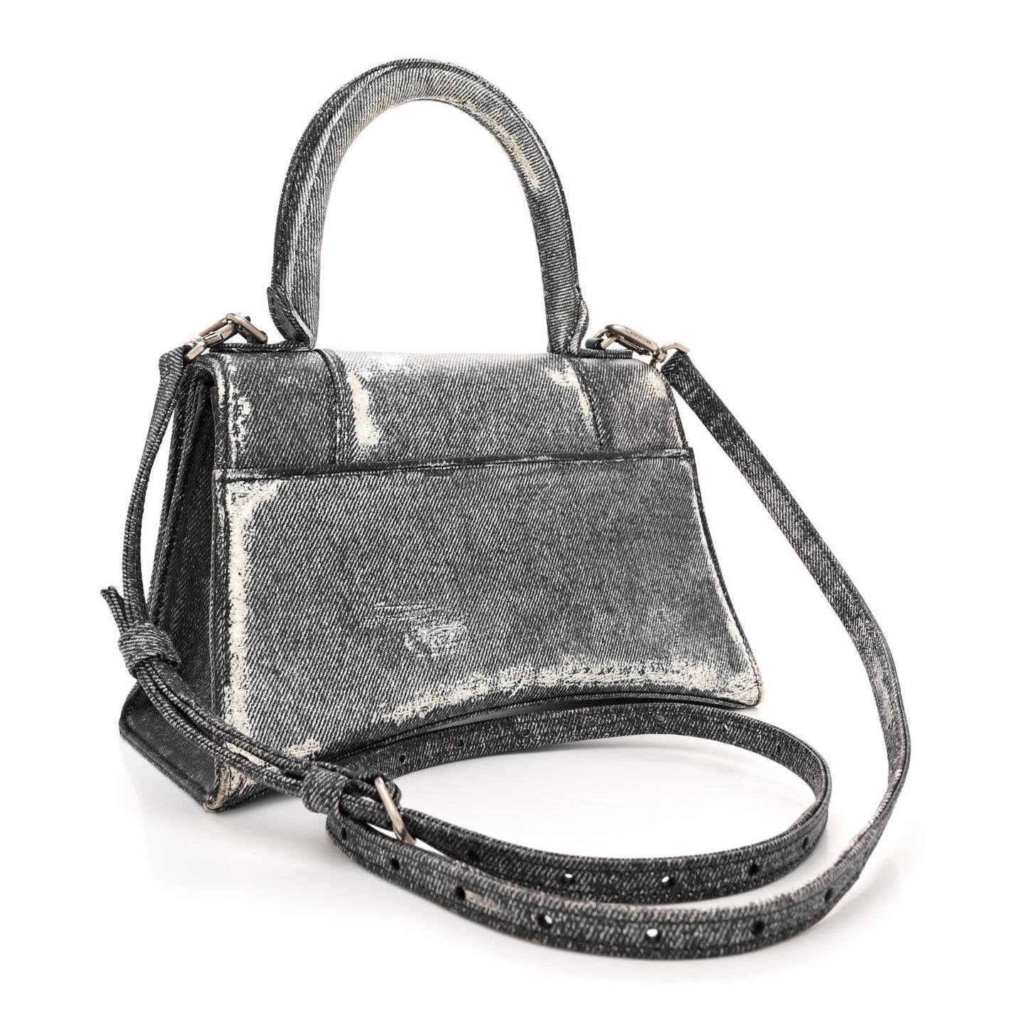 Nappa Denim Printed Small Hourglass Top Handle Bag Black