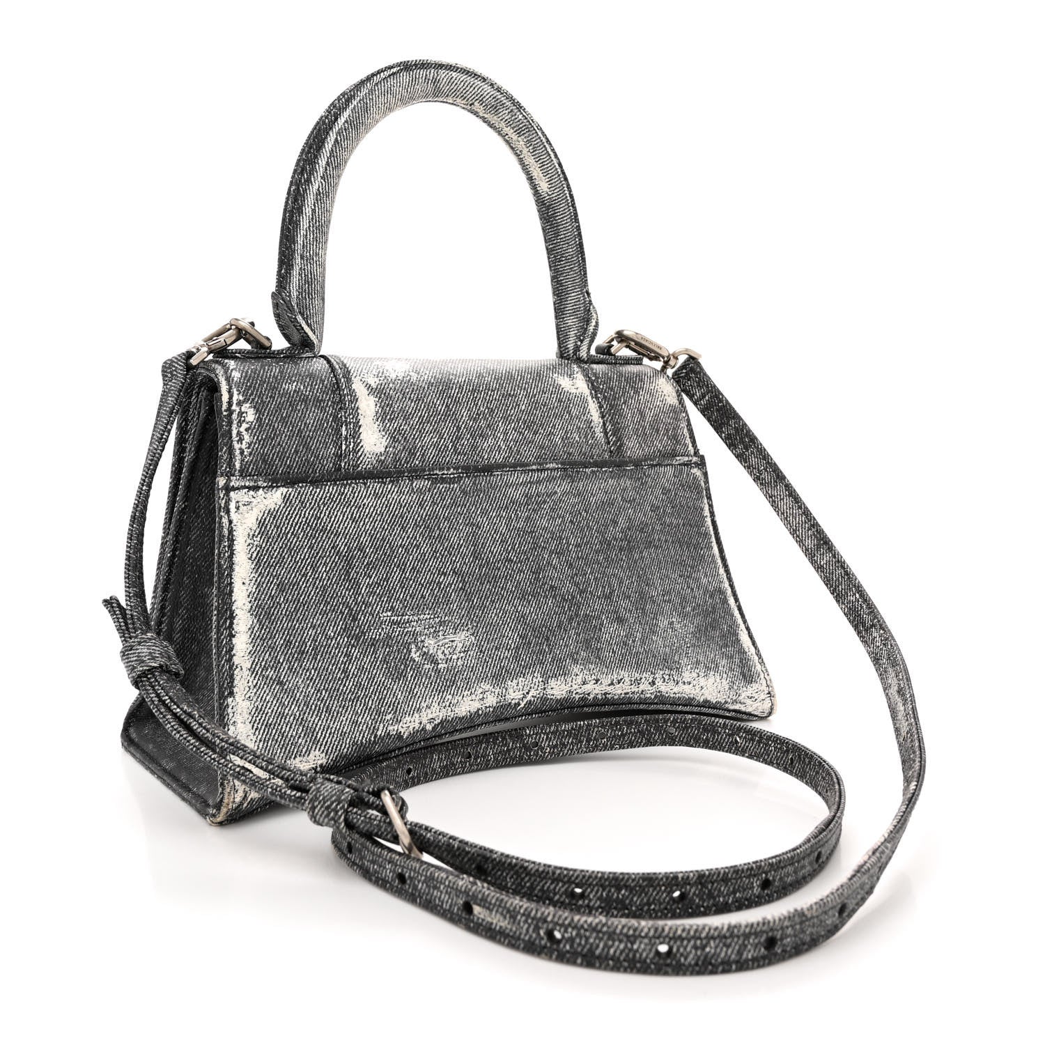 Balenciaga Nappa Denim Printed Small Hourglass Top Handle Bag Black 3 of 14