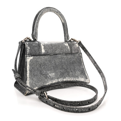Balenciaga Nappa Denim Printed Small Hourglass Top Handle Bag Black 3 of 14