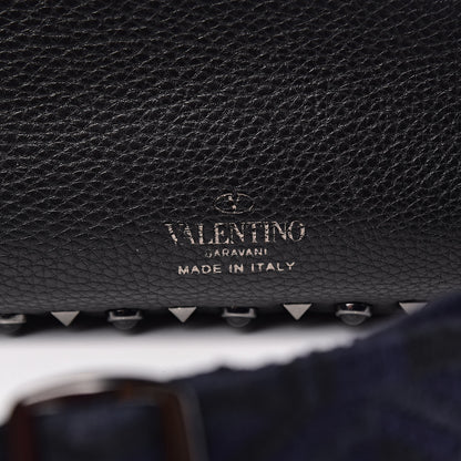 Valentino Garavani Stampa Alce Calfskin Medium Guitar Strap Rockstud Rolling Reversible Tote Black 9 of 19
