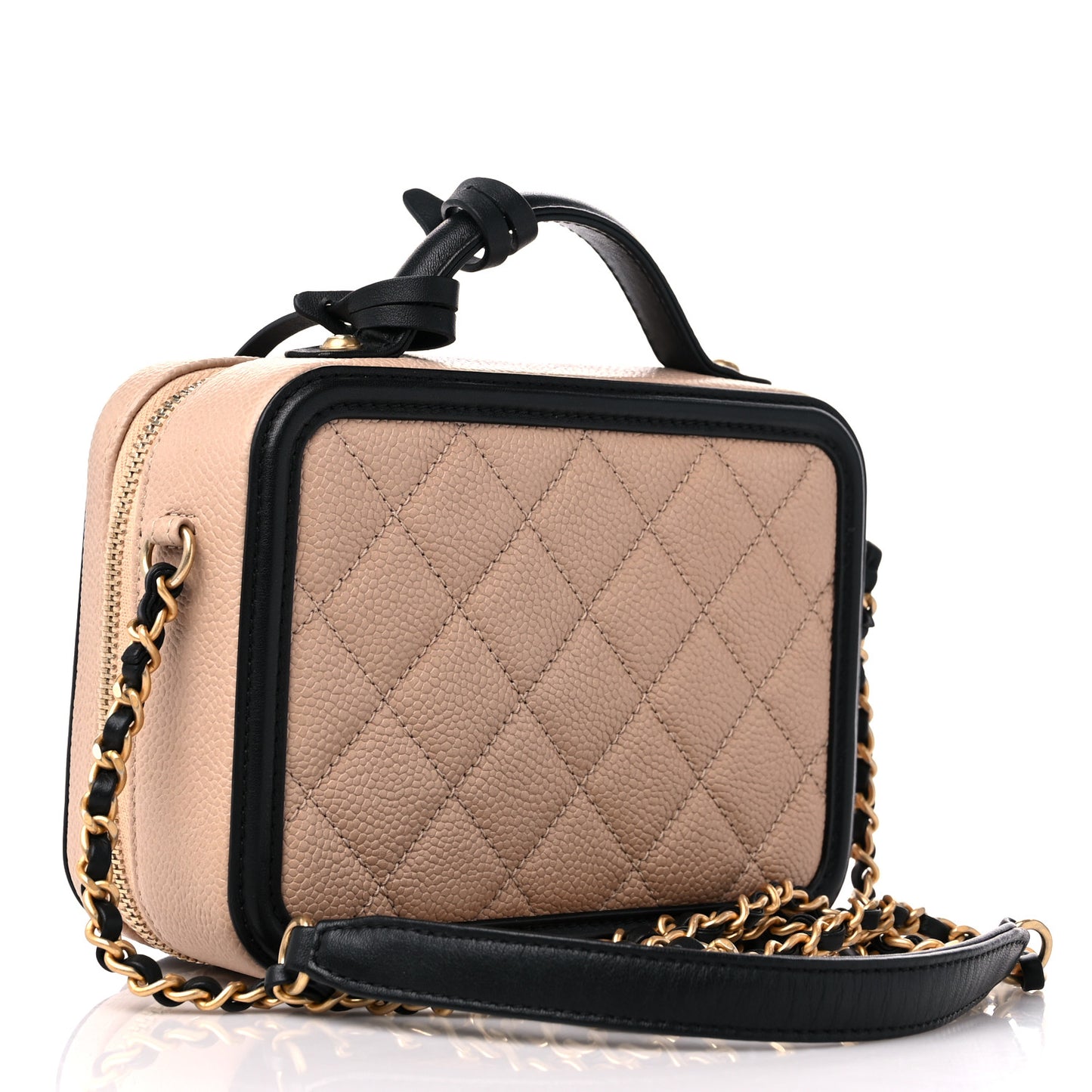 Caviar Quilted Small CC Filigree Vanity Case Beige Black
