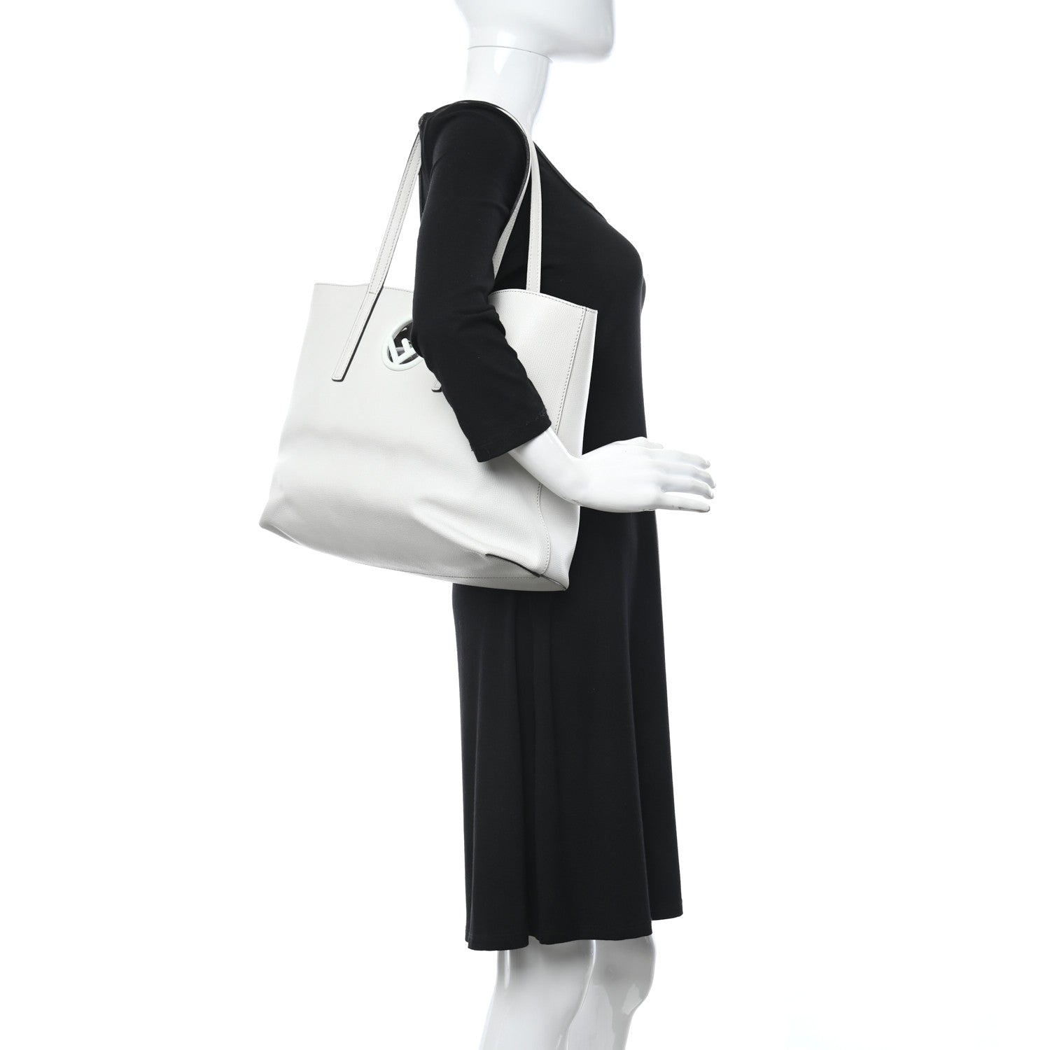 Fendi Vitello Vienna Enamel F is Fendi Shopping Tote White Taupe 2 of 15