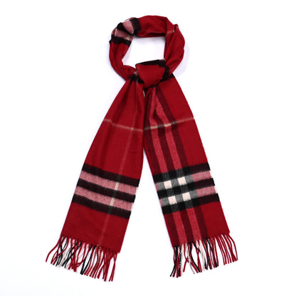 Burberry Cashmere Giant Check Fringe Scarf Parade Red 2 of 8