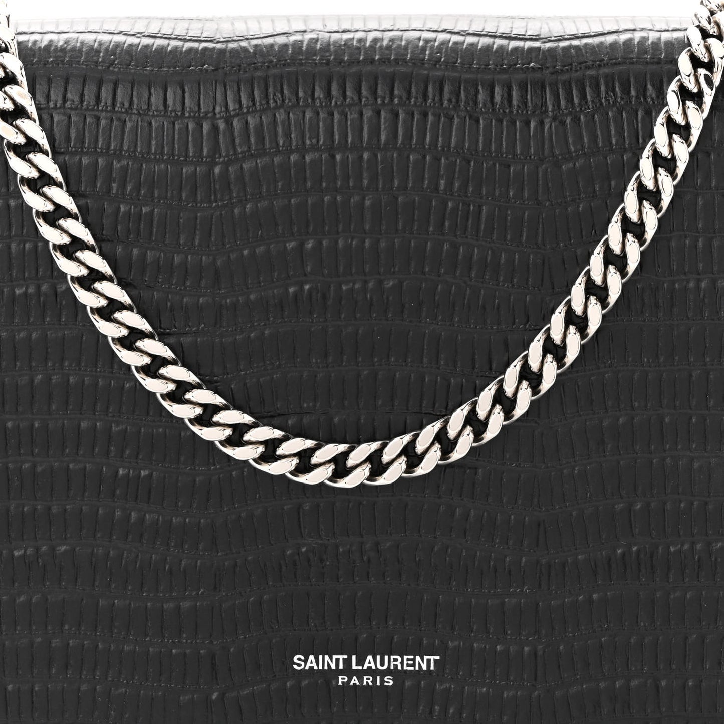 Lambskin Lizard Embossed Classic Paris Chain Wallet Black