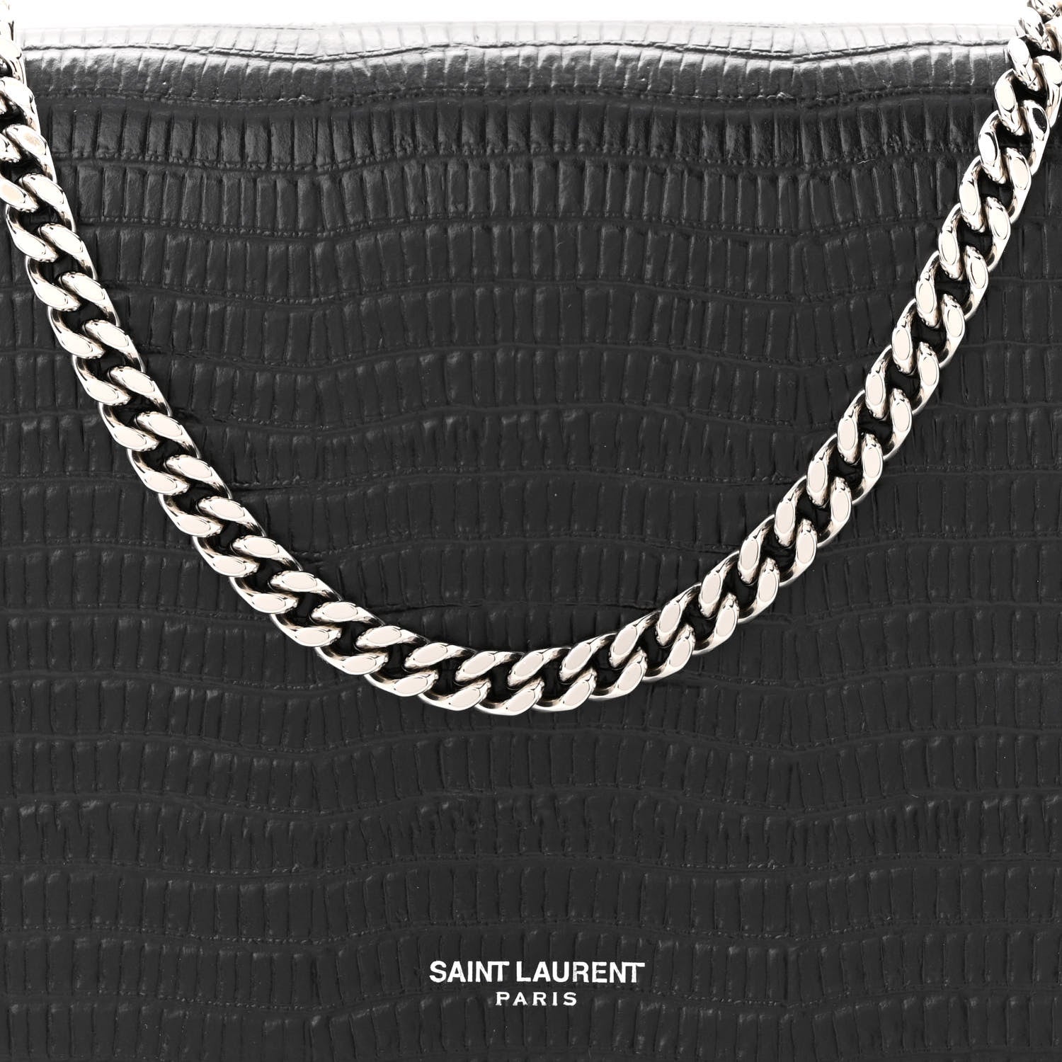 Saint Laurent Lambskin Lizard Embossed Classic Paris Chain Wallet Black 8 of 10