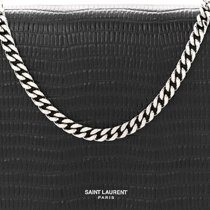 Saint Laurent Lambskin Lizard Embossed Classic Paris Chain Wallet Black 8 of 10