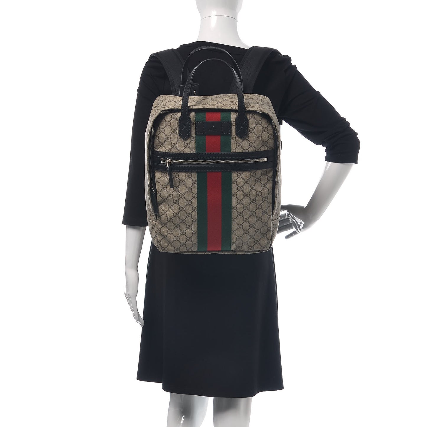 Soft GG Supreme Monogram Appia Calfskin Web Tote Backpack Beige Ebony Black
