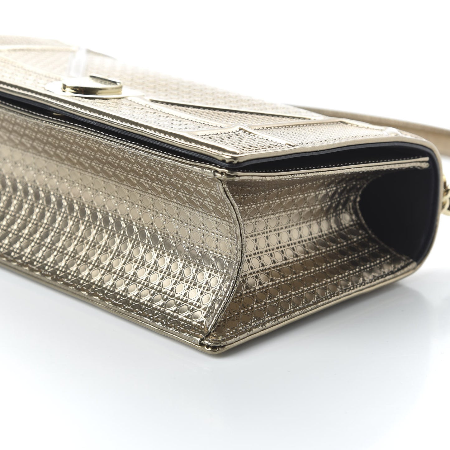 Metallic Patent Micro-Cannage Medium Diorama Flap Bag Gold