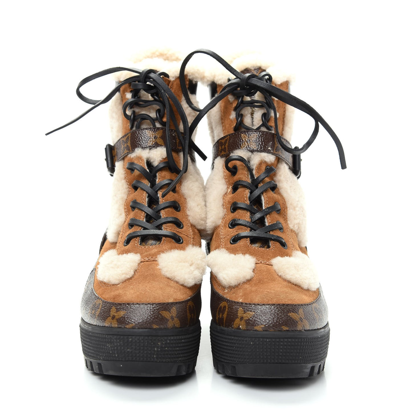 Suede Calfskin Shearling Monogram Laureate Platform Desert Boots 39 Cognac