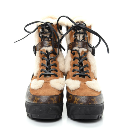 Louis Vuitton Suede Calfskin Shearling Monogram Laureate Platform Desert Boots 39 Cognac 2 of 9