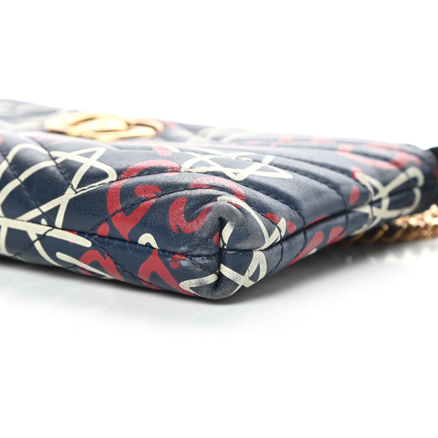 Calfskin Matelasse GucciGhost Mini GG Marmont Chain Bag Blue Agata Hibiscus Red