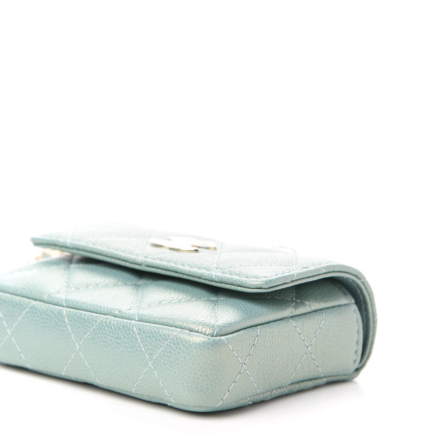 Chanel Iridescent Caviar Quilted Pearl On Top Coin Purse With Chain Light Green 9 of 12