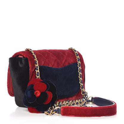 Chanel Velvet Quilted Small Camellia Flap Black Red Blue 4 of 11