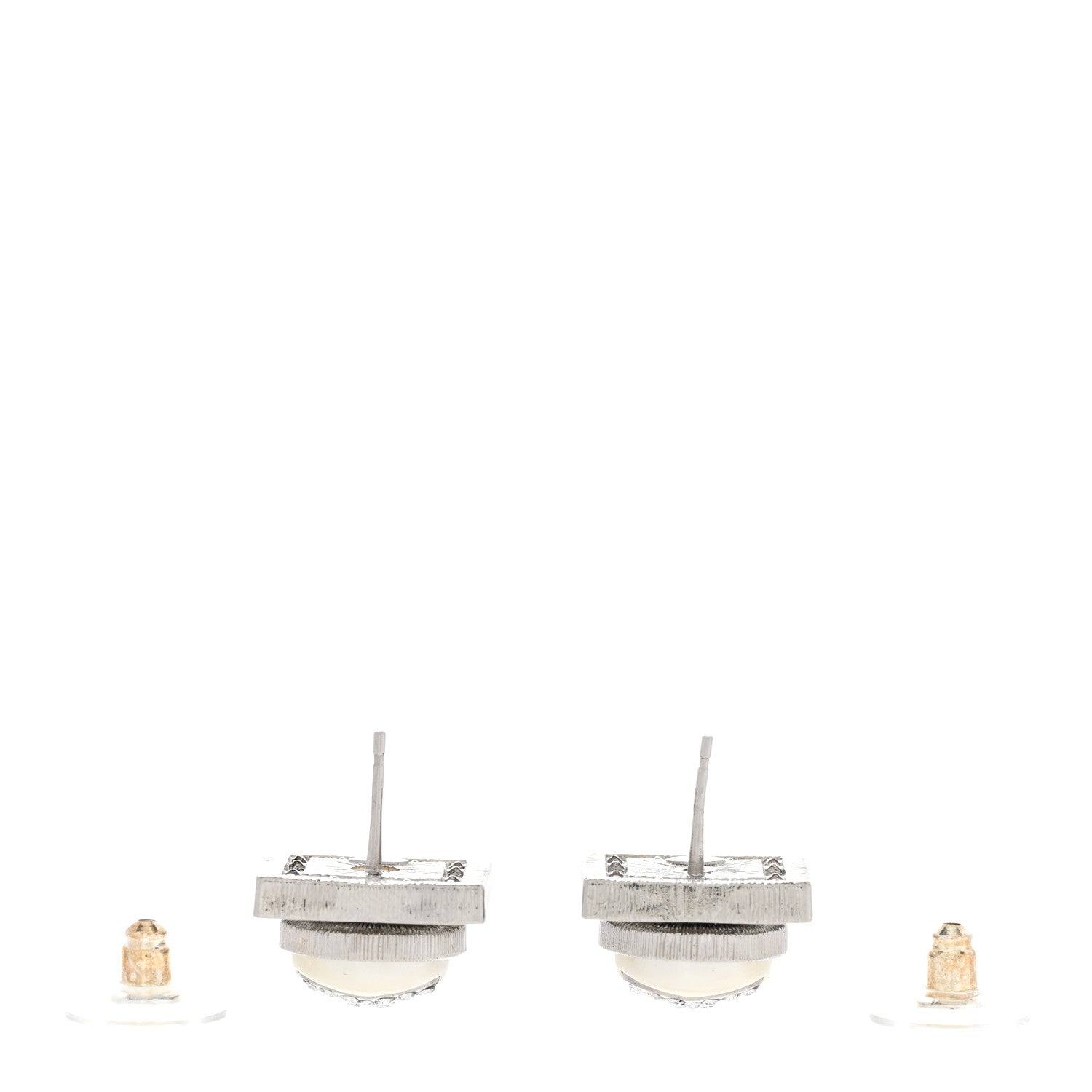 Chanel Pearl Baguette Crystal CC Square Earrings Silver White 3 of 5