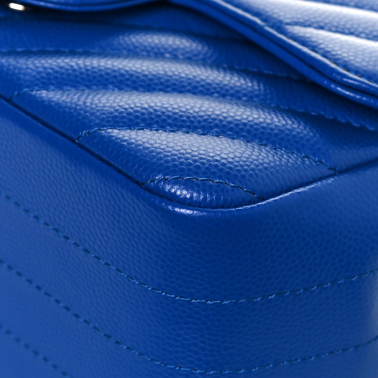 Caviar Chevron Quilted Mini Square Flap Blue