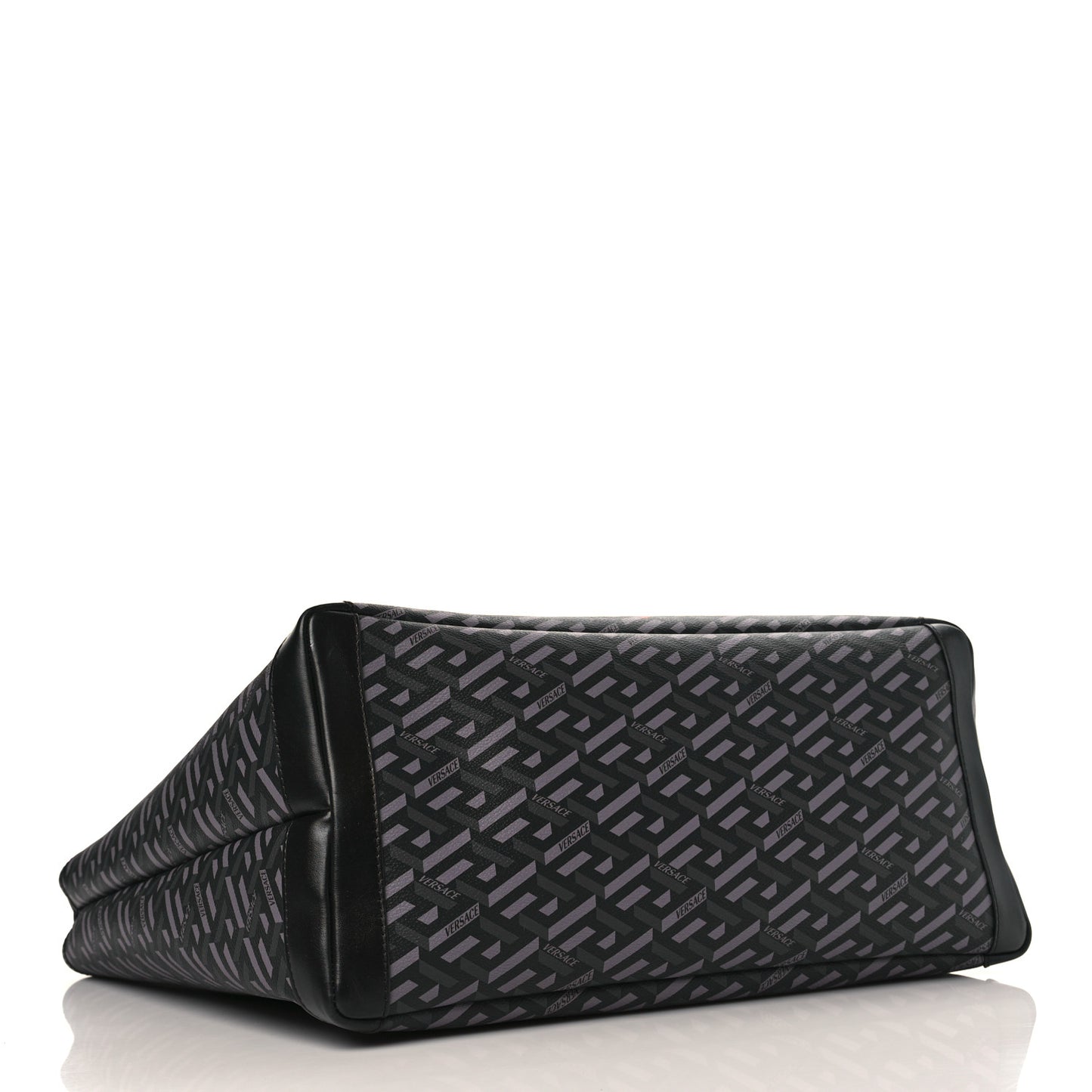 Coated Canvas Calfskin La Greca Medusa Music Signature Shopper Tote Bag Black Grey