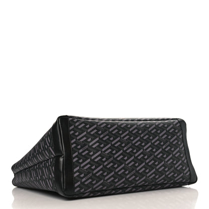 Versace Coated Canvas Calfskin La Greca Medusa Music Signature Shopper Tote Bag Black Grey 6 of 11