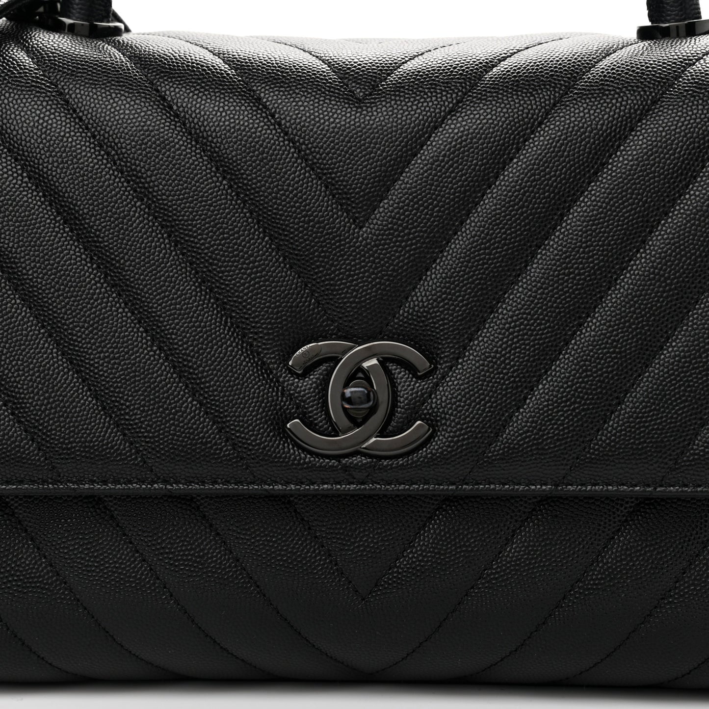 Caviar Chevron Quilted Small Coco Handle Flap So Black
