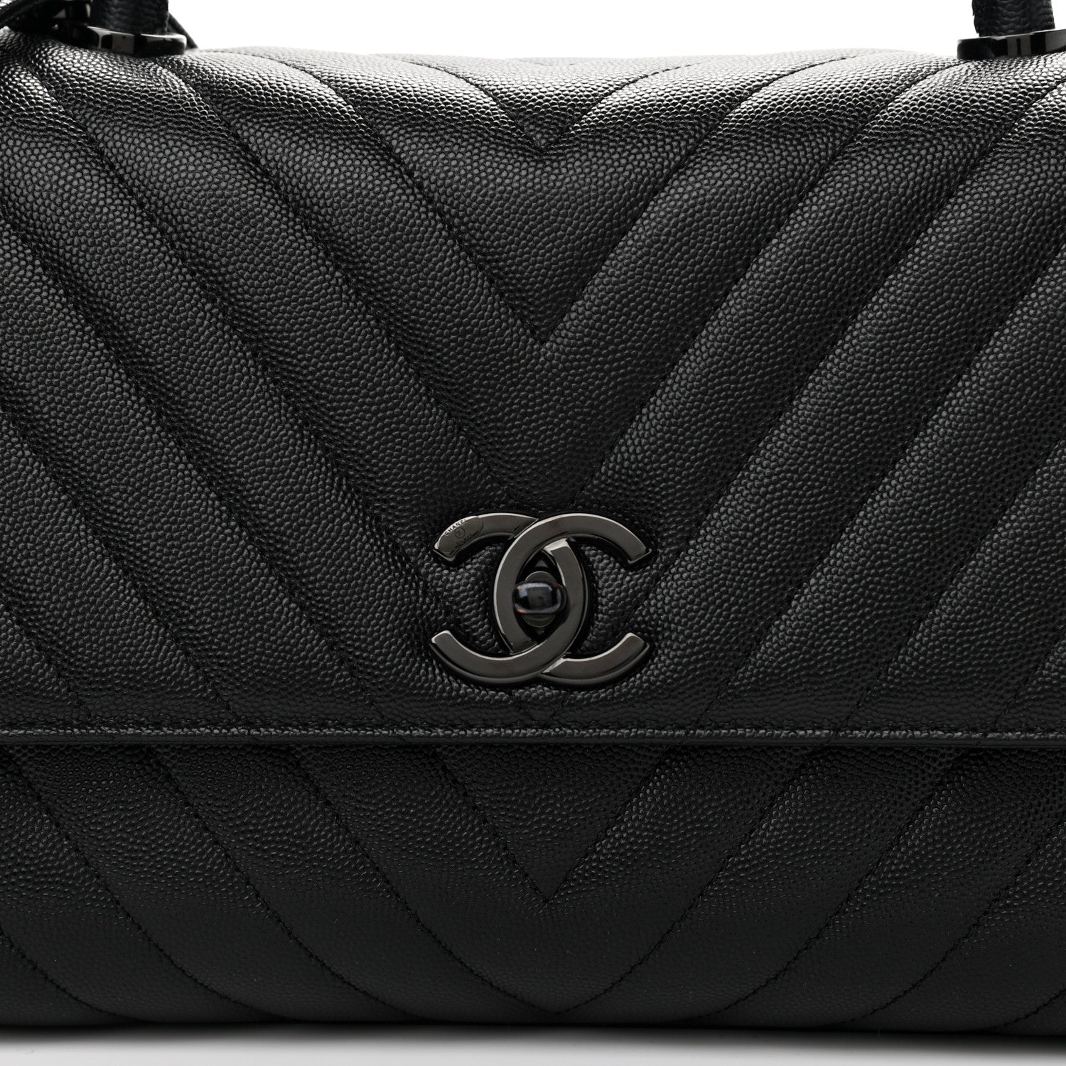 Chanel Caviar Chevron Quilted Small Coco Handle Flap So Black 8 of 10