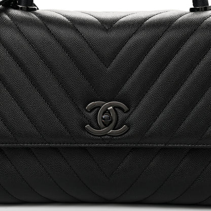Chanel Caviar Chevron Quilted Small Coco Handle Flap So Black 8 of 10