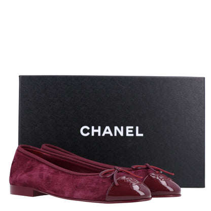 Chanel Suede Calfskin Patent Cap Toe CC Ballerina Flats 36 Burgundy 10 of 10