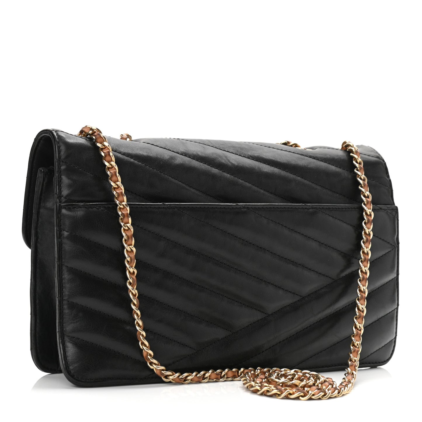 Calfskin Chevron Quilted Gabrielle Flap Black
