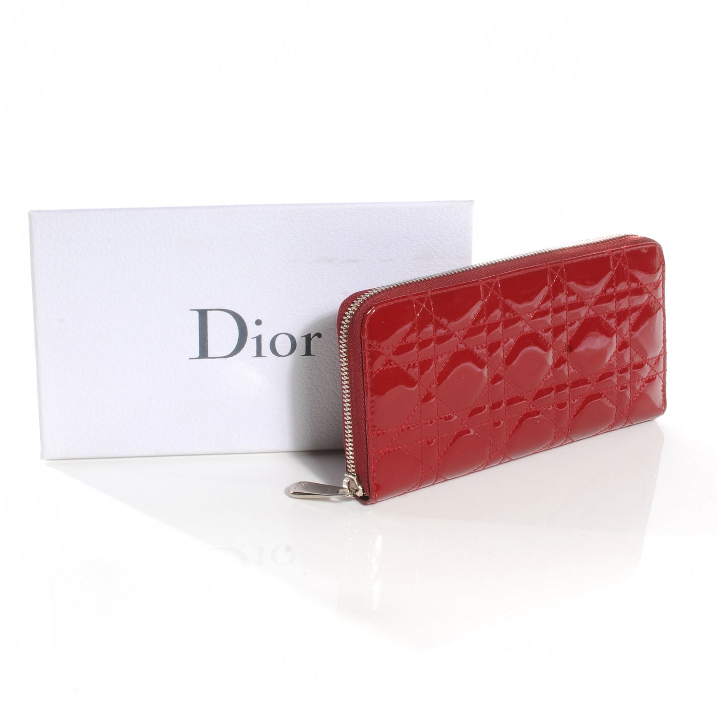 Patent Cannage Lady Dior Continental Wallet Red