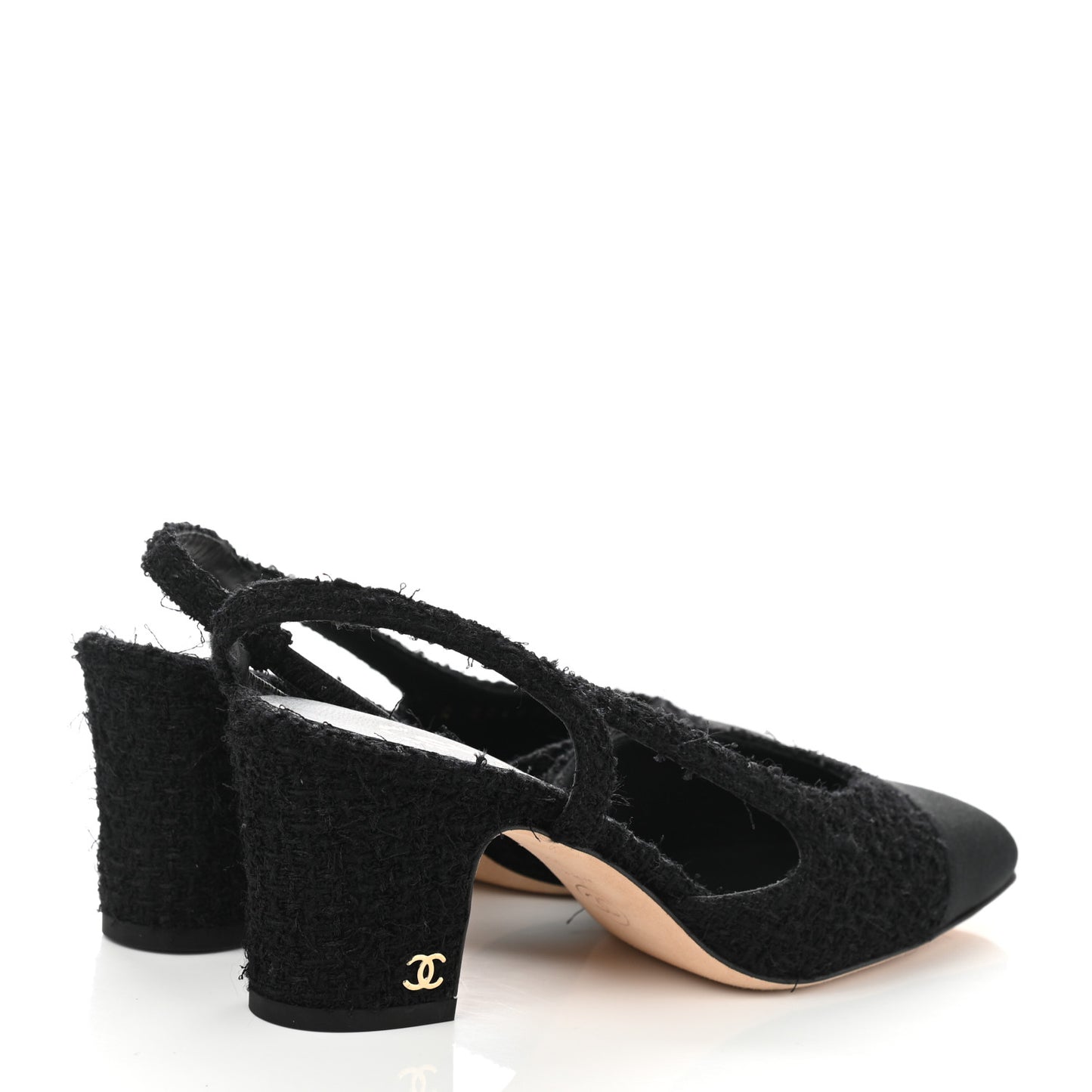 Tweed Cap Toe CC Slingback Pumps 35.5 Black