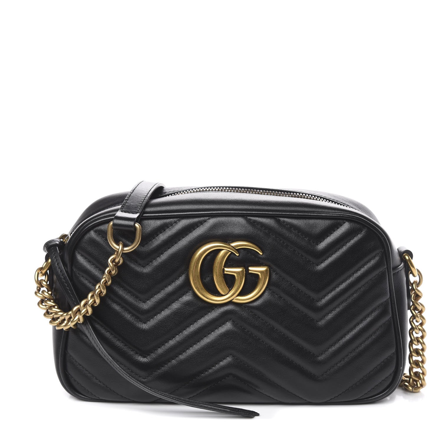 Gucci Calfskin Matelasse Small GG Marmont Chain Shoulder Bag Black 1 of 9