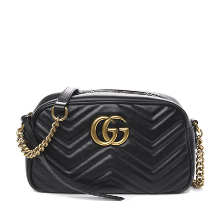 Gucci Calfskin Matelasse Small GG Marmont Chain Shoulder Bag Black 1 of 9