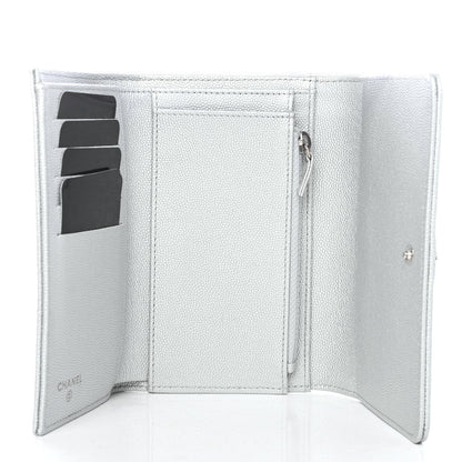 Chanel Metallic Caviar Chevron Quilted Mademoiselle Vintage Flap Wallet Silver 4 of 4