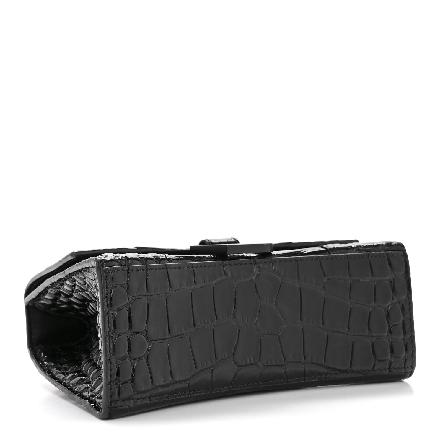 Balenciaga Shiny Calfskin Monochrome Crocodile Embossed Hourglass Top Handle Bag XS Black 4 of 15
